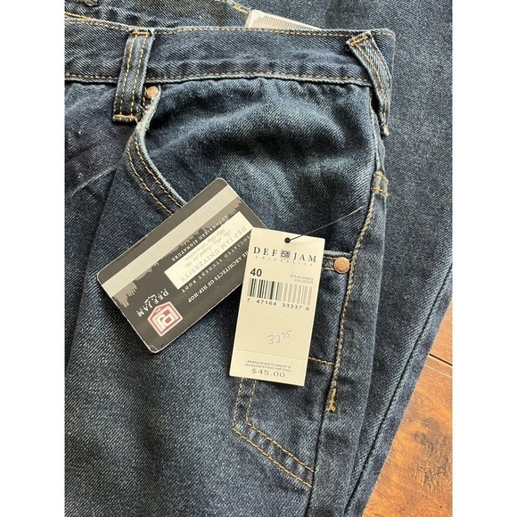 Vintage NWT Y2K Def Jam Baggei Straight Leg Distressed Embroidered Jean 40x34 - Picture 2 of 10